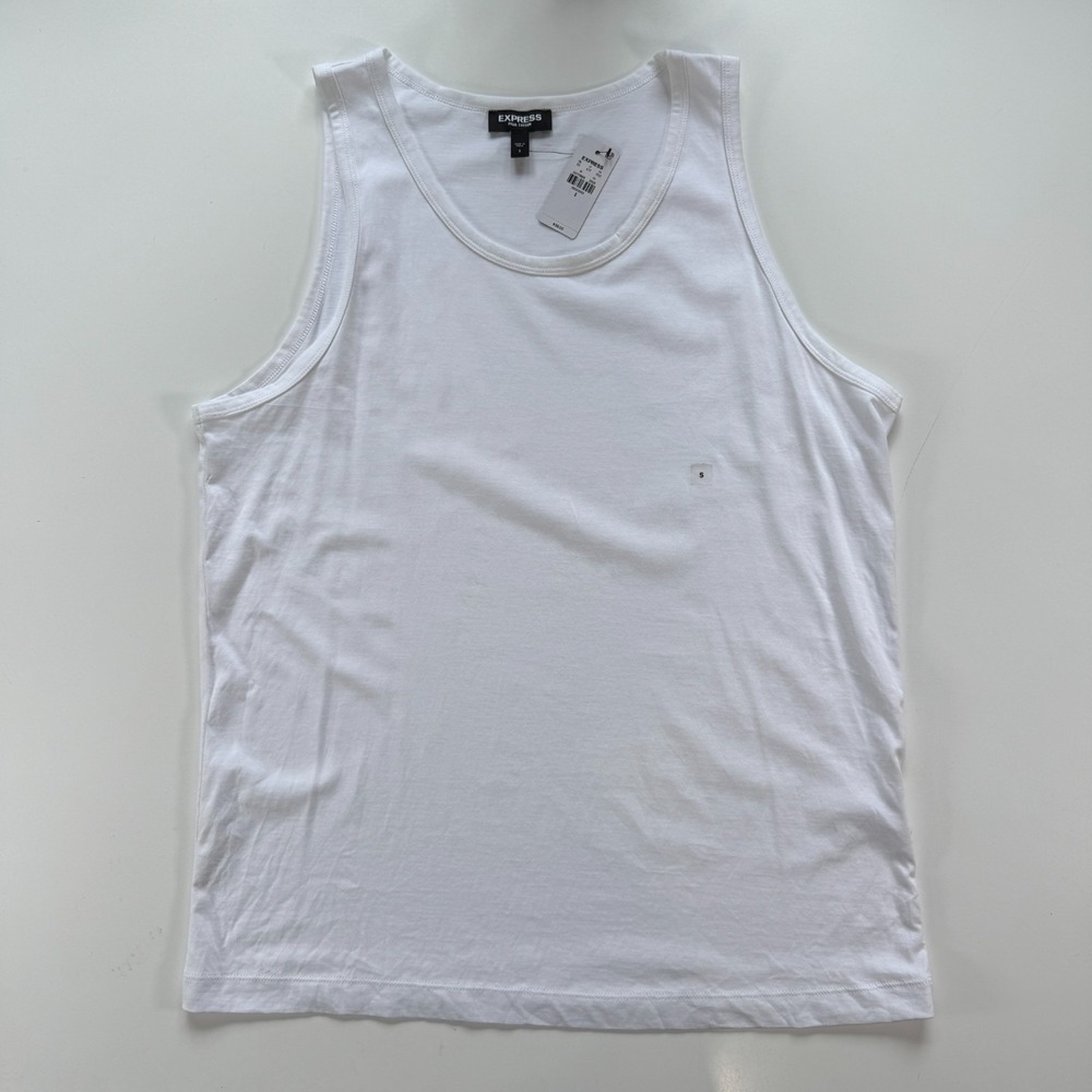 EXPRESS Pima Cotton Tank Top Mens Small Solid White NEW with Tags